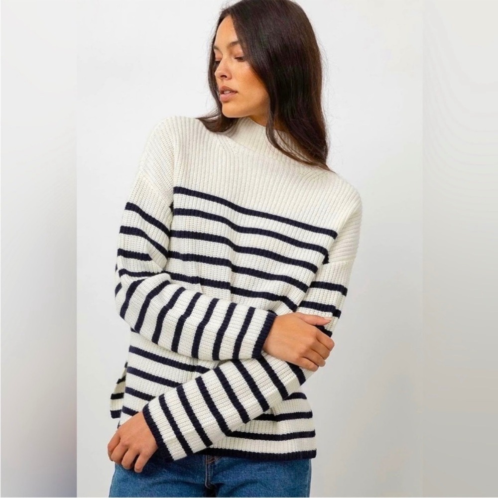Rails Claudia Cream and Navy Striped Wool Cashmere Blend Sweater XS